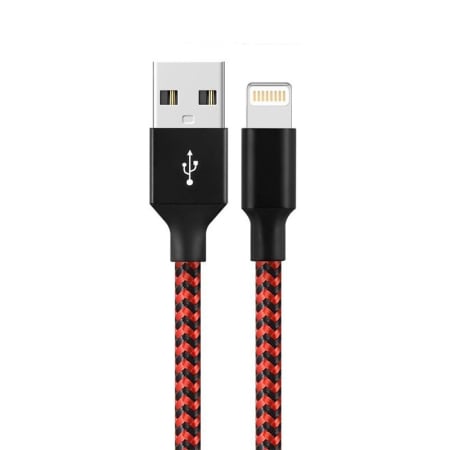 Cablu de Date pentru Telefon, , Cablu USB spre Lightning Compatibil cu iPhone, Lungime 3 M, Impletit Triunghiular in 2 culori, Rosu Negru [0]