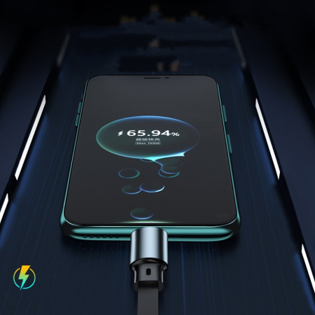 Cablu Retractabil 3in 1 pentru Telefon, , Cablu de incarcare rapida 100W, stil Mecha, potrivit pentru Auto, Universal 1.2M, Negru [3]