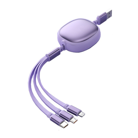 Cabluri de Date Telefoane - Cablu Retractabil Universal pentru Telefon, , Universal 3in1 pentru Orice Tip de Telefon, Micro-USB, Lightning, TYPE-C, 1.2M, Mov