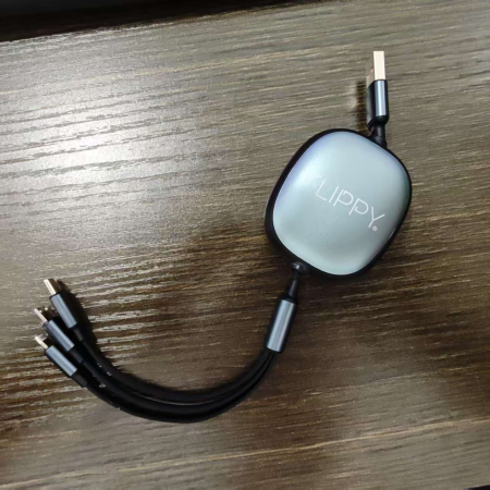 Cablu Retractabil Universal pentru Telefon, , Universal 3in1 pentru Orice Tip de Telefon, Micro-USB, Lightning, TYPE-C, 1.2M, Negru [1]