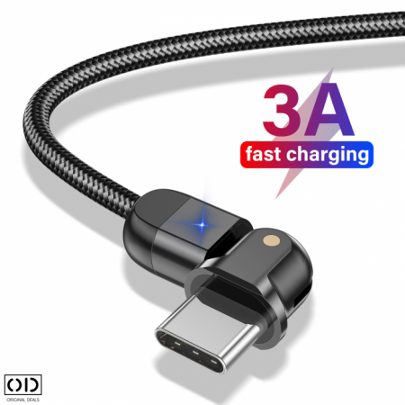 Cablu USB cu Mufa USB C cu Transfer de Date 480Mbs si Incarcare Fast Charge 3A, Material Textil Negru Premium [9]