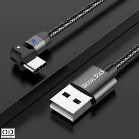 Cablu USB cu Mufa USB C cu Transfer de Date 480Mbs si Incarcare Fast Charge 3A, Material Textil Negru Premium [22]