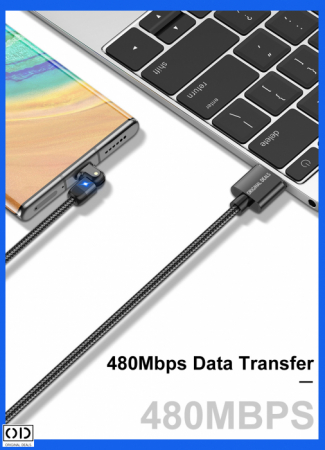 Cablu USB cu Mufa USB C cu Transfer de Date 480Mbs si Incarcare Fast Charge 3A, Material Textil Negru Premium [26]