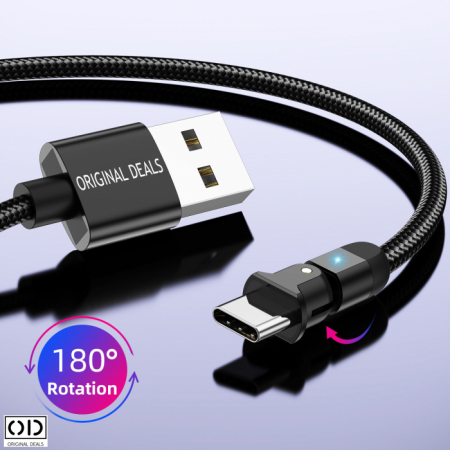 Cablu USB cu Mufa USB C cu Transfer de Date 480Mbs si Incarcare Fast Charge 3A, Material Textil Negru Premium [17]