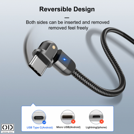 Cablu USB cu Mufa USB C cu Transfer de Date 480Mbs si Incarcare Fast Charge 3A, Material Textil Negru Premium [28]