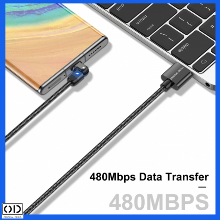 Cablu USB cu Mufa USB C cu Transfer de Date 480Mbs si Incarcare Fast Charge 3A, Material Textil Negru Premium [20]