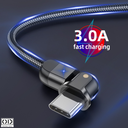 Cablu USB cu Mufa USB C cu Transfer de Date 480Mbs si Incarcare Fast Charge 3A, Material Textil Negru Premium [8]