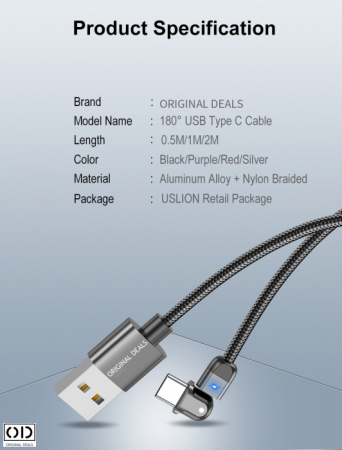 Cablu USB cu Mufa USB C cu Transfer de Date 480Mbs si Incarcare Fast Charge 3A, Material Textil Negru Premium [29]