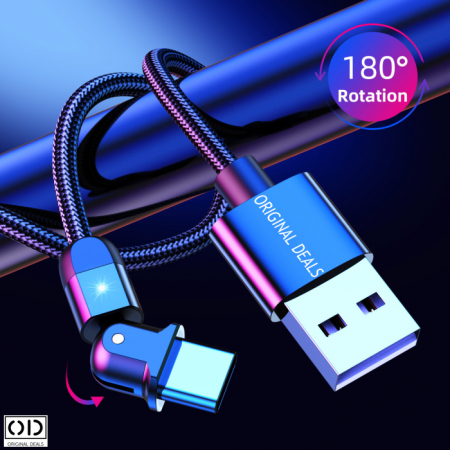 Cablu USB cu Mufa USB C cu Transfer de Date 480Mbs si Incarcare Fast Charge 3A, Material Textil Negru Premium [16]