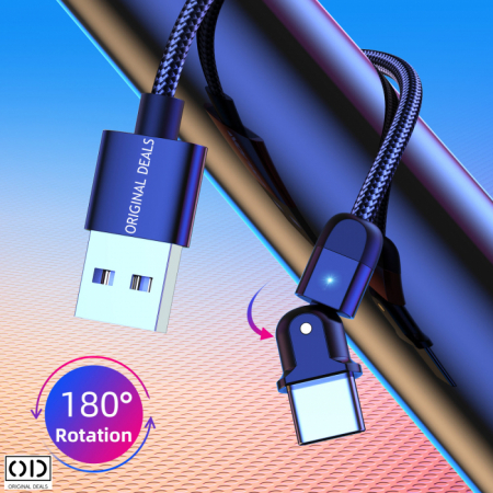 Cablu USB cu Mufa USB C cu Transfer de Date 480Mbs si Incarcare Fast Charge 3A, Material Textil Negru Premium [14]