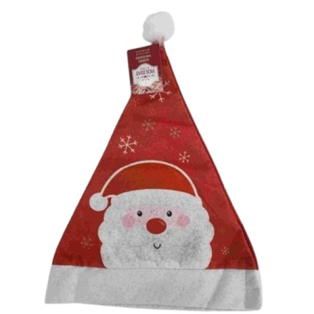 ✨TOATE PRODUSELE✨ - Caciula de Mos Craciun, , Model 1 Mos Craciun cu Fulgi de Zapada, Marime Universala, Material Textil, 28 x 39 cm, Alb/Rosu