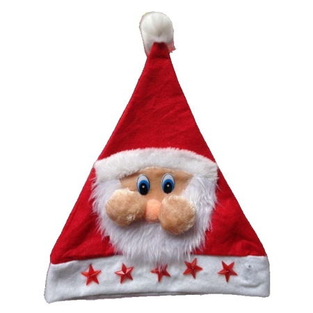 ✨TOATE PRODUSELE✨ - Caciula de Mos Craciun, , Model 2 Mos Craciun cu Stelute Rosii, Marime Universala, Material Textil, 28 x 37 cm, Alb/Rosu