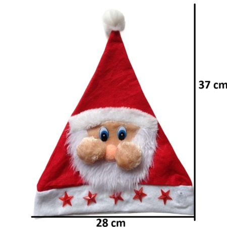 Caciula de Mos Craciun, , Model 2 Mos Craciun cu Stelute Rosii, Marime Universala, Material Textil, 28 x 37 cm, Alb/Rosu [1]