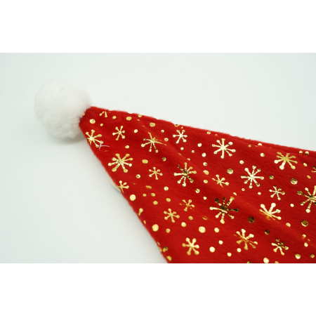 Caciulita de Mos Craciun, ,cu ornament auriu fulg de nea, rosie, marime universala, material textil [3]