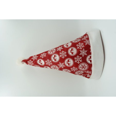 Caciulita de Mos Craciun, ,cu ornament fulg de nea si sclipici, rosie, marime universala, material textil [1]