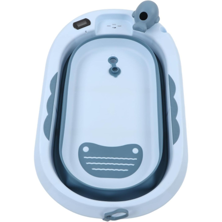 Cada de Baie, , pentru Copii 0 luni - 6 Ani, cu Termometru, Pliabila, Perna Suport Inclusa, din Plastic, 81.5 x 49 x 21.5 cm, Albastru [5]