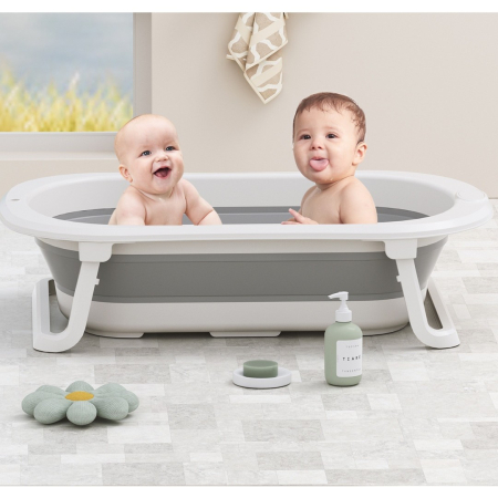 Cada de Baie Pliabila, , cu Suport, Indicator de Temperatura, 0-8 Ani, din PP+TPR, 45 l Capacitate, 80 x 50 x 23 cm, Gri [4]