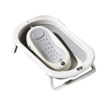 Articole pentru copii - Cada de Baie Pliabila, , cu Suport, Indicator de Temperatura, 0-8 Ani, din PP+TPR, 45 l Capacitate, 80 x 50 x 23 cm, Gri