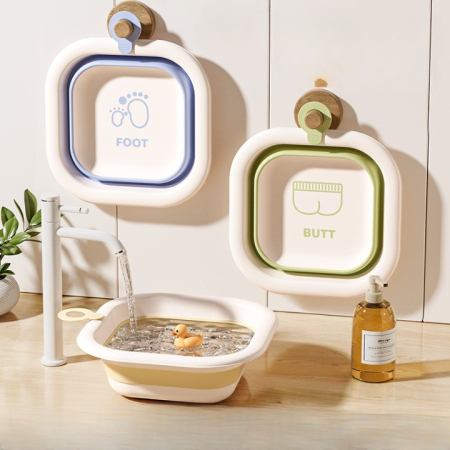 Cada Pliabila pentru Baie pentru Copii, , Cadita pentru Bebelusi, Model Patrat pentru Picioare, Albastru, 30x30x3.5 cm, 3.5 L [4]