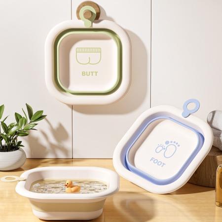 Cada Pliabila pentru Baie pentru Copii, , Cadita pentru Bebelusi, Model Patrat pentru Picioare, Albastru, 30x30x3.5 cm, 3.5 L [6]