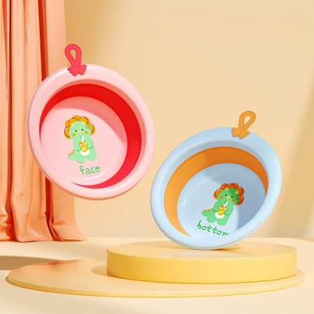 Cada Pliabila pentru Baie pentru Copii, , Cadita pentru Bebelusi, Model Rotund cu Dinozaur, Roz, 30x30x3.7 cm, 4L [3]