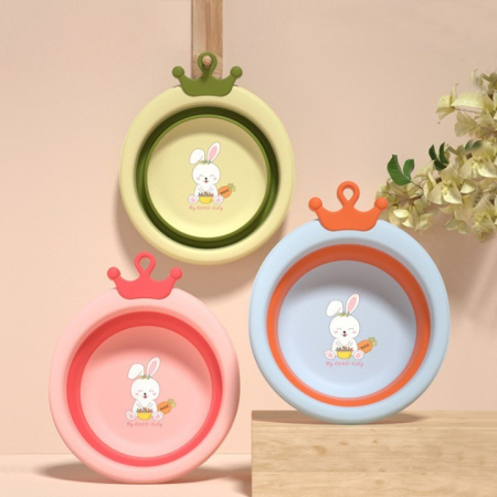 Cada Pliabila pentru Baie pentru Copii, , Cadita pentru Bebelusi, Model Rotund cu Iepuras, Verde, 30x31x3.5 cm, 3.3 L [3]