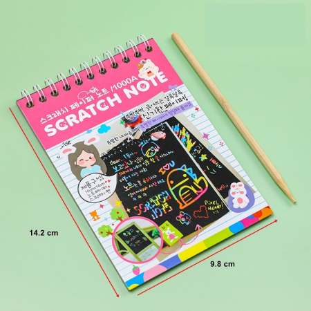 Caiet cu fise razuibile , DIY Magic Scratch, 12 File, Curcubeu, Creion din Lemn, Cartonase negre, 14.2 x 9.8 cm, Roz deschis [1]