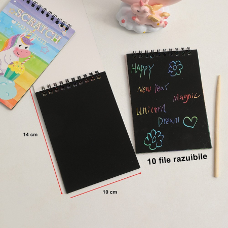 Caiet cu fise razuibile , DIY Magic Scratch, 12 File, Curcubeu, Creion din Lemn, Cartonase negre, 14 x 10 cm, albastru [3]