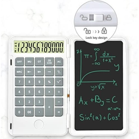 Calculator de Mana Reincarcabil cu Tabla de Scris, , Calculator Portabil, Ecran LCD, Afisaj cu 12 Cifre, Ecran de 15 cm, Culoare Alb [2]