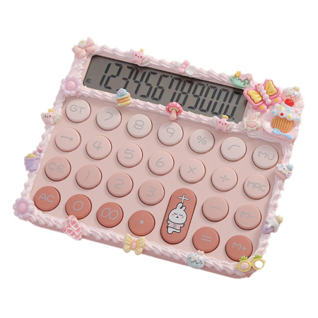Calculatoare - Calculator Electronic pentru Fete, , Calculator Dragut pentru Scoala Primara, Ecran mare 12 digits si Tastatura Mecania, 15 x 12.5 cm, Decor cu elemente 3D pentru Fete, Roz