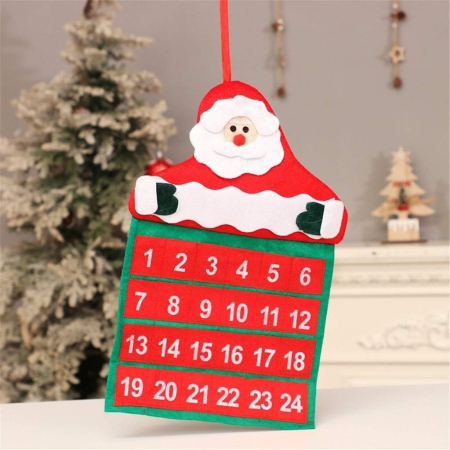 Calendar de Craciun , Mos Craciun, tip decoratiune, material poliester, cu buzunarele, pentru brad sau prete, 20 x 30 cm, multicolor [2]