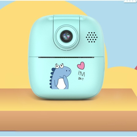 Camera Instantanee pentru Copii, , Camera Frontala + Selfie, cu Functie de Printare, Cablu USB-C, Bluetooth, Compatibil iOS/Android, Imprimare APP, Model Dino, Albastru [3]
