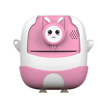 ✨TOATE PRODUSELE✨ - Camera Instantanee pentru Copii, , cu Functie de Printare, Cablu USB-C, Bluetooth, Compatibil iOS/Android, Camera Frontala + Selfie, Model Iepure, Snur Inclus, Roz