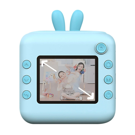 Camera Instantanee pentru Copii, , cu Functie de Printare, Cablu USB-C, Bluetooth, Compatibil iOS/Android, Imprimare APP, Model Iepure, Snur de Agatat Inclus, Albastru [2]