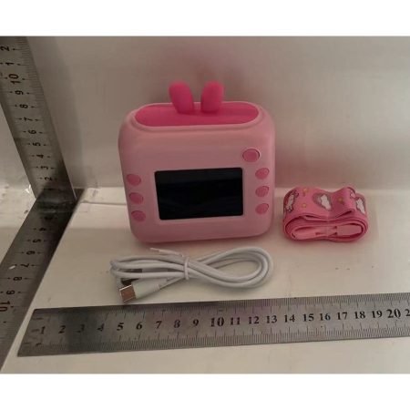 Camera Instantanee pentru Copii, , cu Functie de Printare, Cablu USB-C, Bluetooth, Compatibil iOS/Android, Imprimare APP, Model Iepure, Snur de Agatat Inclus, Roz [4]