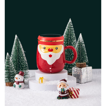 Cana Ceramica tematica Mos Craciun , 430 ml, capac tip oglinda, ambalaj cadou inclus, fete random, 8 x 11.5, rosu [5]