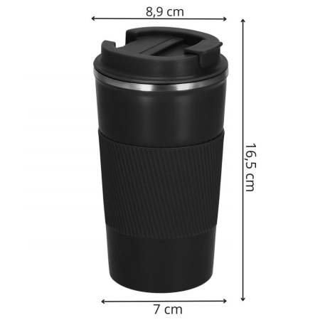 Cana termos calatorie, perete din inox dublu izolat, 500ml, 9x16.5cm, negru [15]