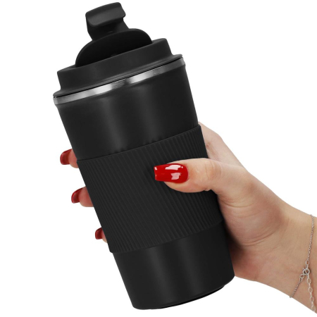 Cana termos calatorie, perete din inox dublu izolat, 500ml, 9x16.5cm, negru [11]