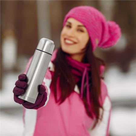 Cana termos cu pahar, perete din inox dublu izolat, 500ml, 24cm, argintiu [13]
