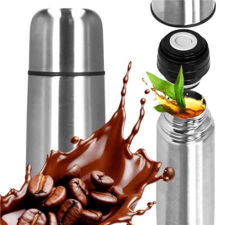Cana termos cu pahar, perete din inox dublu izolat, 500ml, 24cm, argintiu [9]