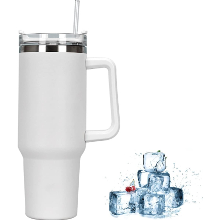 Cana Termos din Plastic, pentru Bauturi Calde si Reci, cu Maner, 9.9x9.9x27 cm, Alb [2]