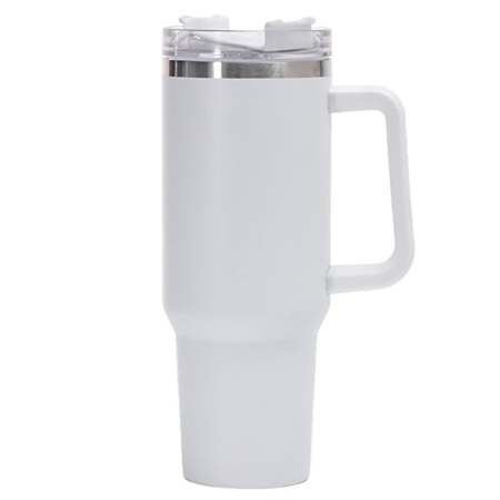 ✨TOATE PRODUSELE✨ - Cana Termos din Plastic, pentru Bauturi Calde si Reci, cu Maner, 9.9x9.9x27 cm, Alb