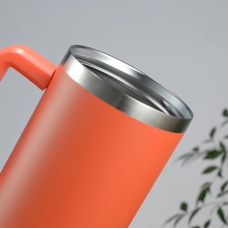 Cana Termos din Plastic, , pentru Bauturi Calde si Reci, cu Maner, 9.9x9.9x27 cm, Portocaliu [5]