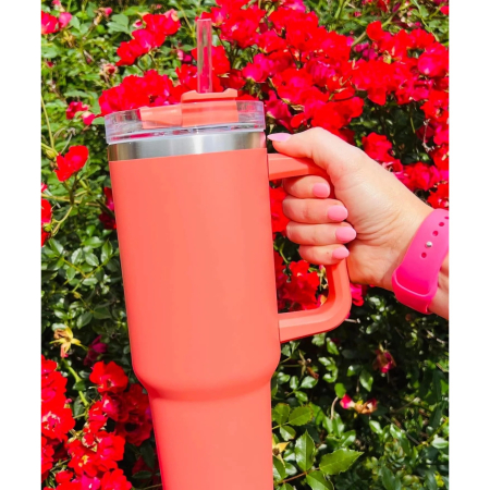 Cana Termos din Plastic, , pentru Bauturi Calde si Reci, cu Maner, 9.9x9.9x27 cm, Portocaliu [2]