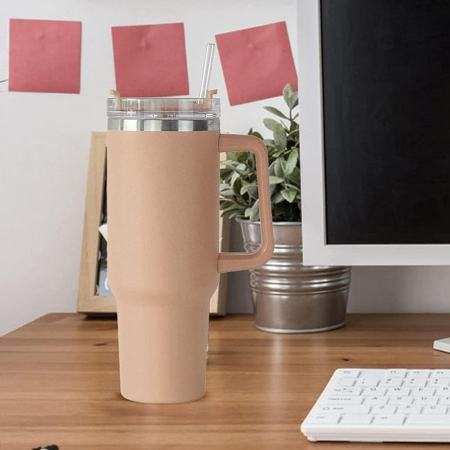 Cana Termos din Plastic, , pentru Bauturi Calde si Reci, cu Maner, 9.9x9.9x27 cm, Roz Pal [6]