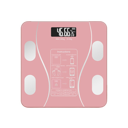 ✨TOATE PRODUSELE✨ - Cantar Electronic Inteligent De Baie Cu Aplicatie Smart, Corporal, Ecran Digital Iluminat, Termometru, Suporta Maxim 180 Kg, 26 x 26 cm, Baterii, Roz
