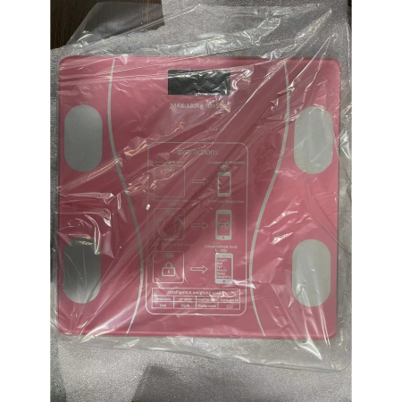 Cantar Electronic Inteligent De Baie Cu Aplicatie Smart, Corporal, Ecran Digital Iluminat, Termometru, Suporta Maxim 180 Kg, 26 x 26 cm, Baterii, Roz [2]
