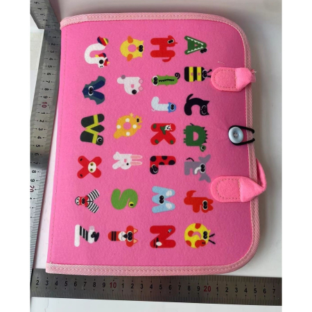 Carte Senzoriala Educativa Montessori, , Dezvoltare Abilitati Motorii, 3 Pagini, Model Sirena si Alfabet, 28x25x4 cm, Roz [1]