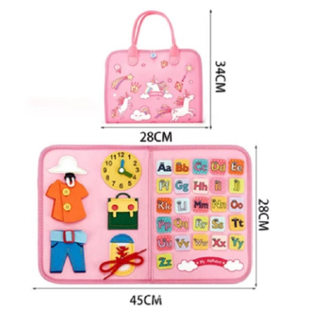 Carte Senzoriala Educativa Montessori, , Dezvoltare Abilitati Motorii, 5 Pagini, Model Unicorni, 28x22x7 cm, Roz [4]