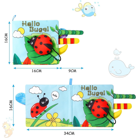 Carte Senzoriala, , pentru Bebelusi, 15x16x4 cm, cu Animalute, 3D, Cu Sunete si Fosnete, 0-3 Ani, Model Buburuza, Multicolor [5]